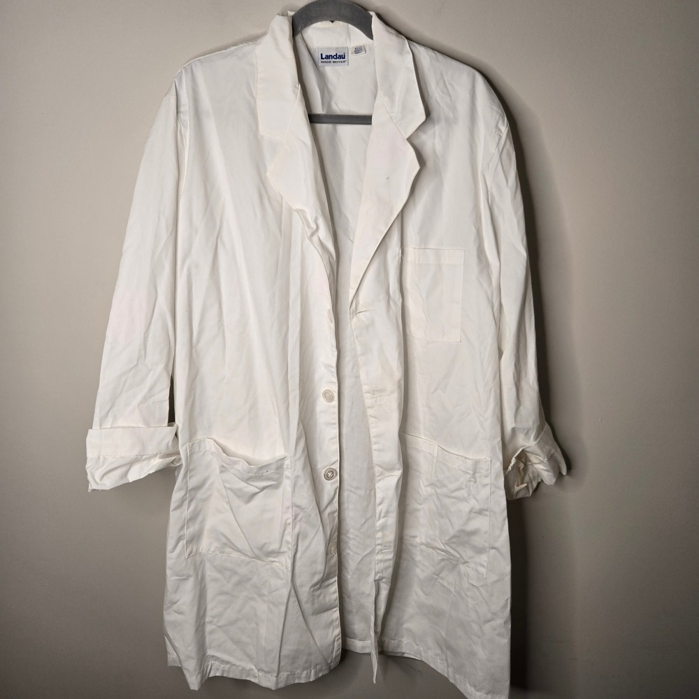 Landau White Lab Coat XLG Long Sleeve Professional Medical Uniform Pockets